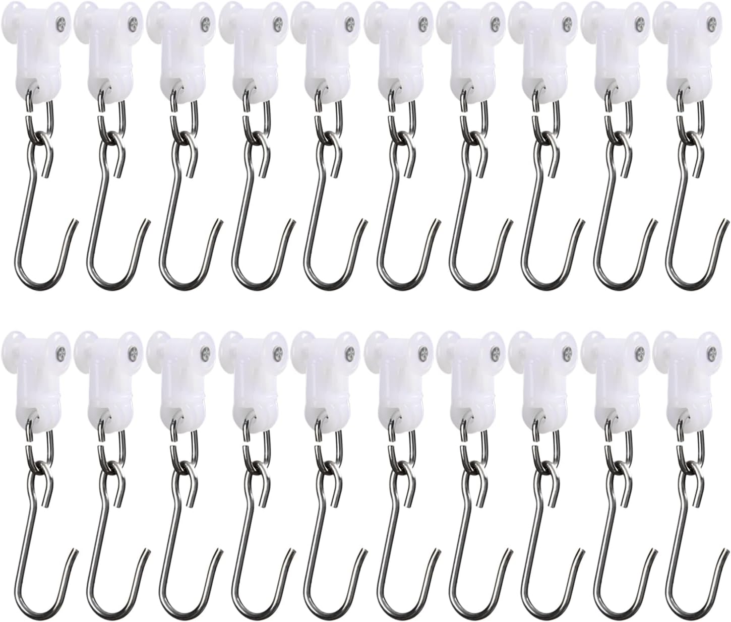 Curtain Hooks, Roller Hooks for Ceiling Curtain Track, Stainless Steel Rollers for Room Divider, 20 Pack