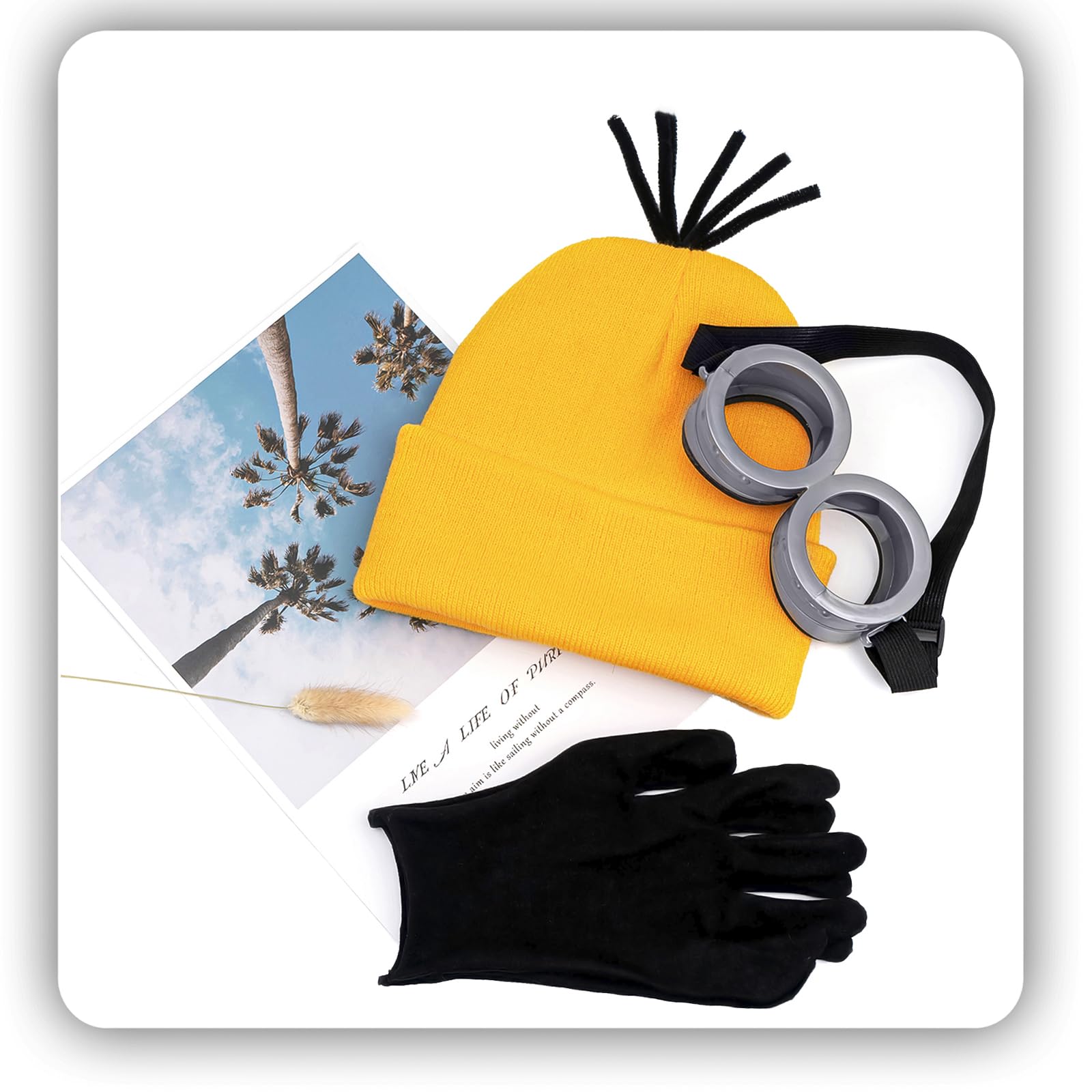 FVCENT Men's Costume Accessory 3 Pcs Halloween Includes Vintage Steampunk Goggles Glasses Yellow Beanie Knit hats Black Gloves (yellow) - Image 2
