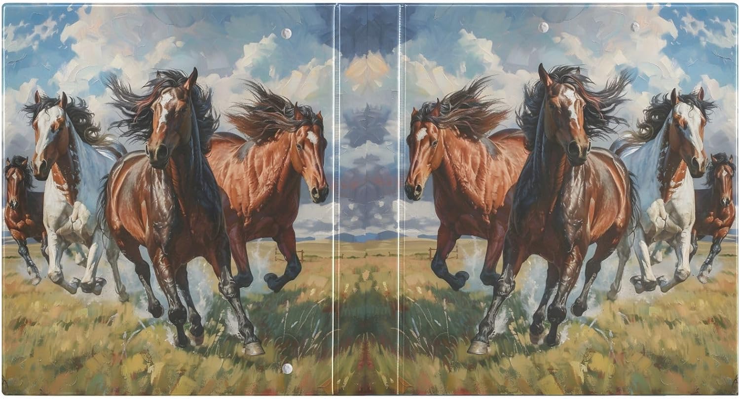 JIPONI 3 Ring Binder Few Galloping Horses Running 1 Inch Round Binders for Men Women Students, Cute File Organizer for Office School, 1pc