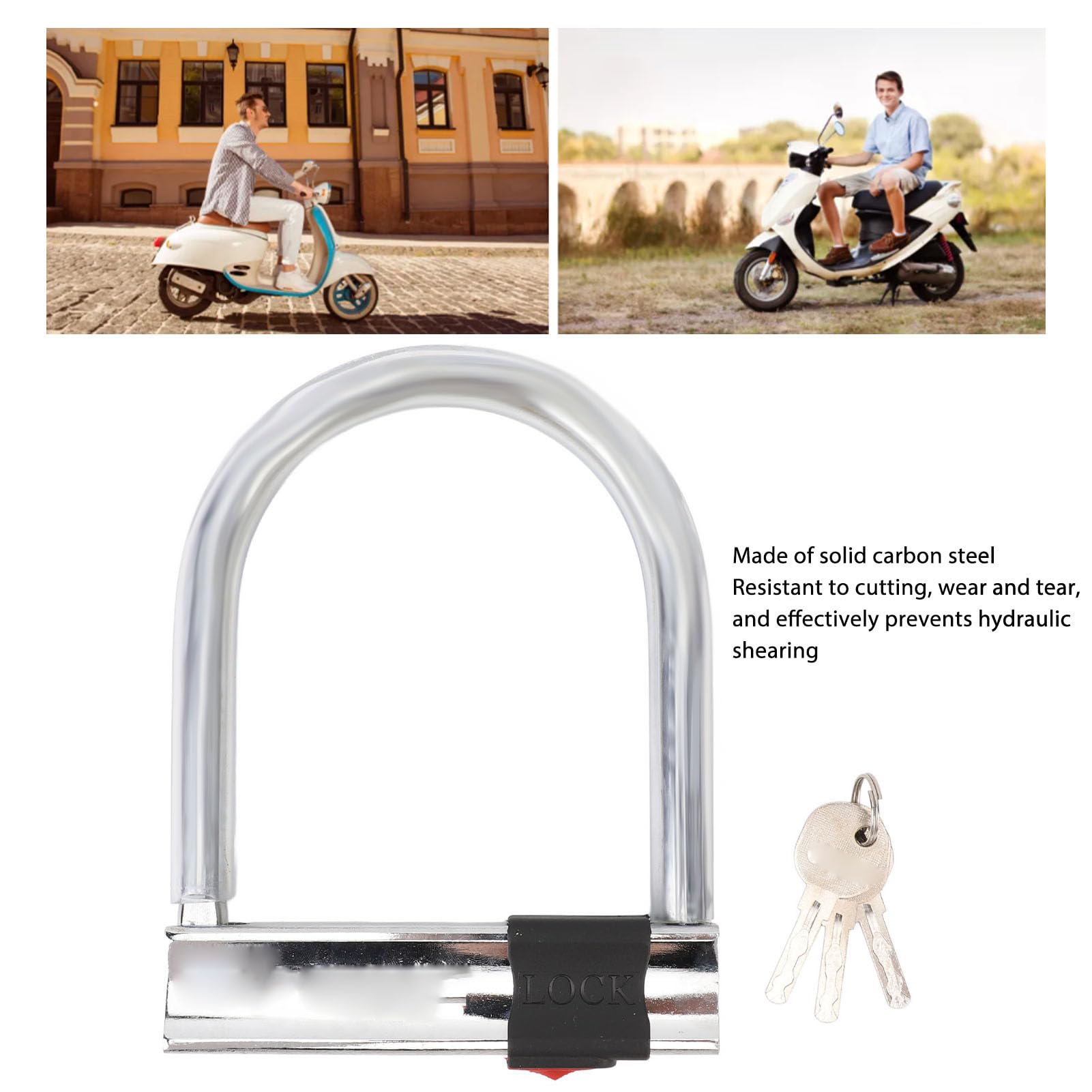 Lucchetto a U per Bici in Acciaio al Carbonio, Lucchetto a U di Sicurezza Antifurto Resistente e Resistente con 3 Chiavi, per Bici elettriche, Motociclette e Tricicli