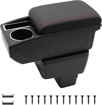 Car Armrest Box for Toyota Yaris iA Sedan 2017-2018 Automotive Accessories Center Console Storage Box with Cup Holder, Red Thread