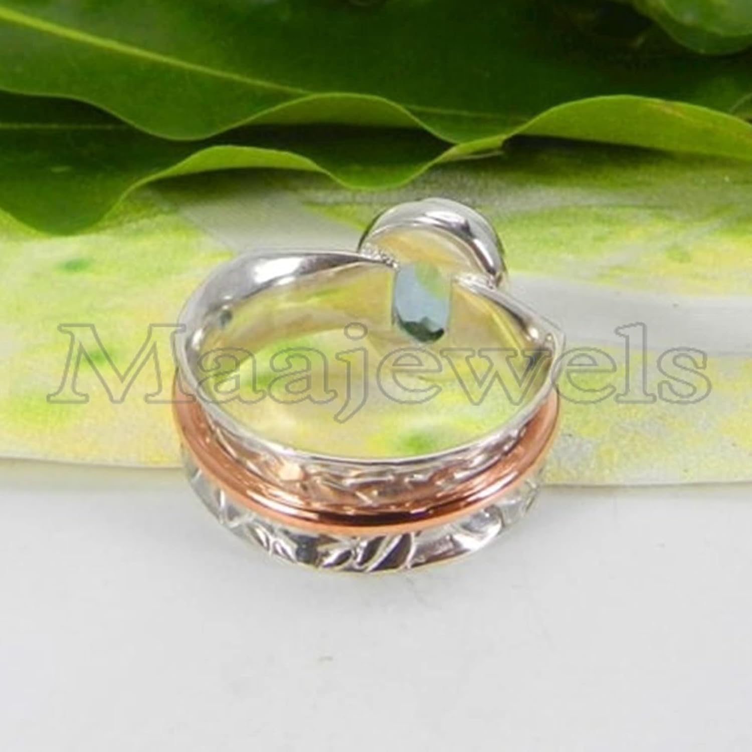 Women’s Aquamarine Band Ring, Solid 925 Silver Handmade Aqua Gemstone Jewelry, Lovely Boho Gift for Her