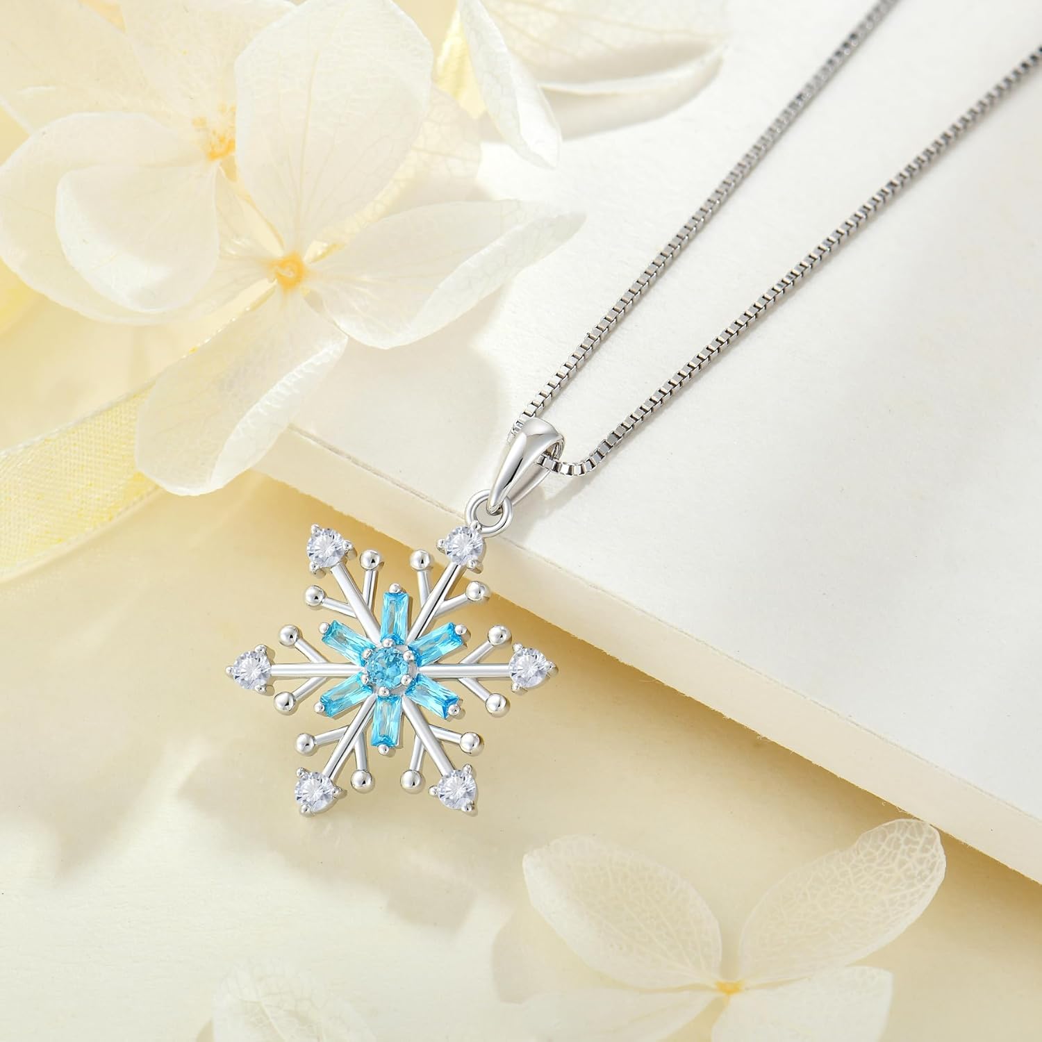 925 Sterling Silver Snowflake Necklace Birthstone Snowflake Pendant Necklaces for Women Cubic Zirconia Christmas Jewelry - Image 3