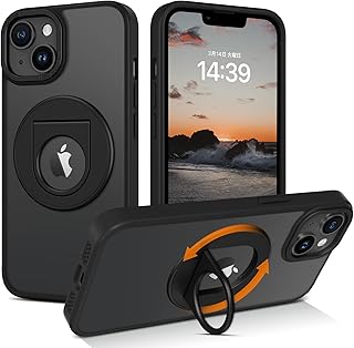 VENINGO いPhone14 ケース iPhone 13 ケース MagSafe対応 マグネット搭載 隠しスタンド リング付き 携帯ケース ワイアレス充電対応 米軍規格 耐衝撃 黄変防止 イフォン14 13 スタンド機能 縦横両対応 あいほん13/14 ケース 半透明 マット感 アイフォン14 13 mgsafe リング ケース ブラック