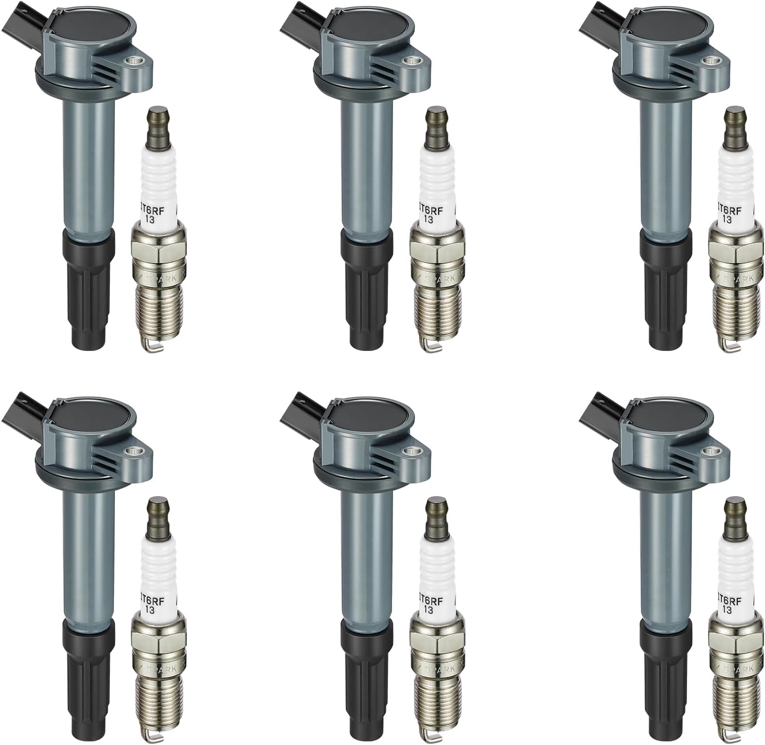 BDFHYK Ignition Coil Pack UF486 and Iridium Spark Plugs XP104 Compatible with Lincoln Zephyr,Compatible with Mercury Milan, Tribute, Fusion 3.0L V6 IGC0158 5C1651 DG514 SP433,Sets of 6