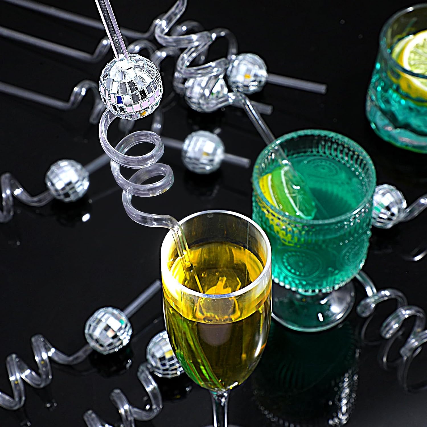 48 Pcs Disco Ball Straws, Silver Mirror Reusable Drinking Straws - Perfect Disco Party Decorations for 70s, Bachelorette, New Year's Eve, Birthday, Mamma Mia Themed Events & Celebrations