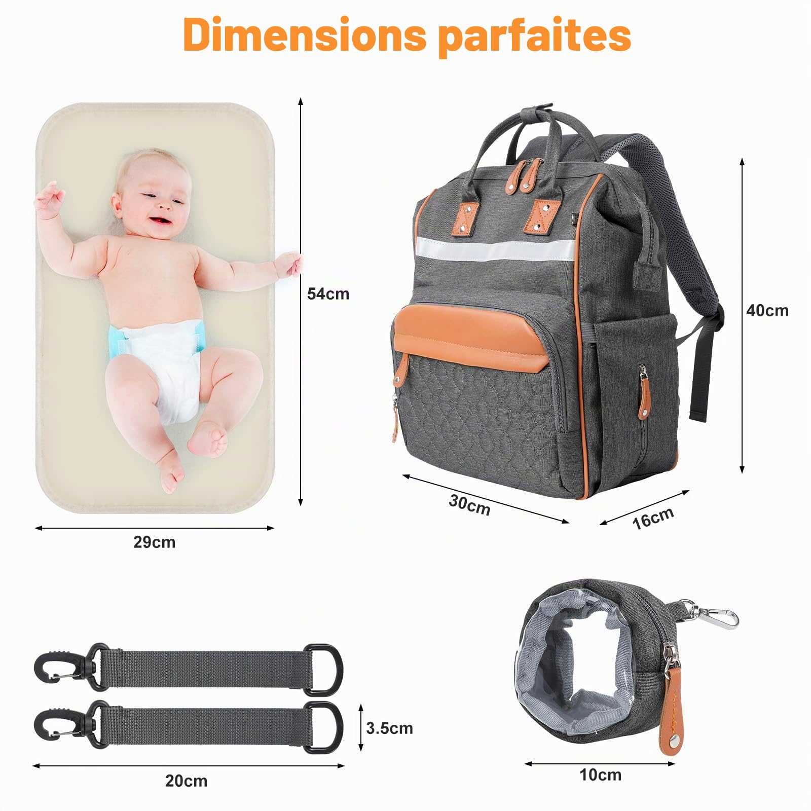 Romon Sac à Dos à Langer pour Bébé, Sac a Langer Bebe Grande capacité de Rangement Multiples Poches Isothermes, Sac Voyage Avec Matelas à langer, Sangles de Poussette, Sac de Maternité Maman ou Papa