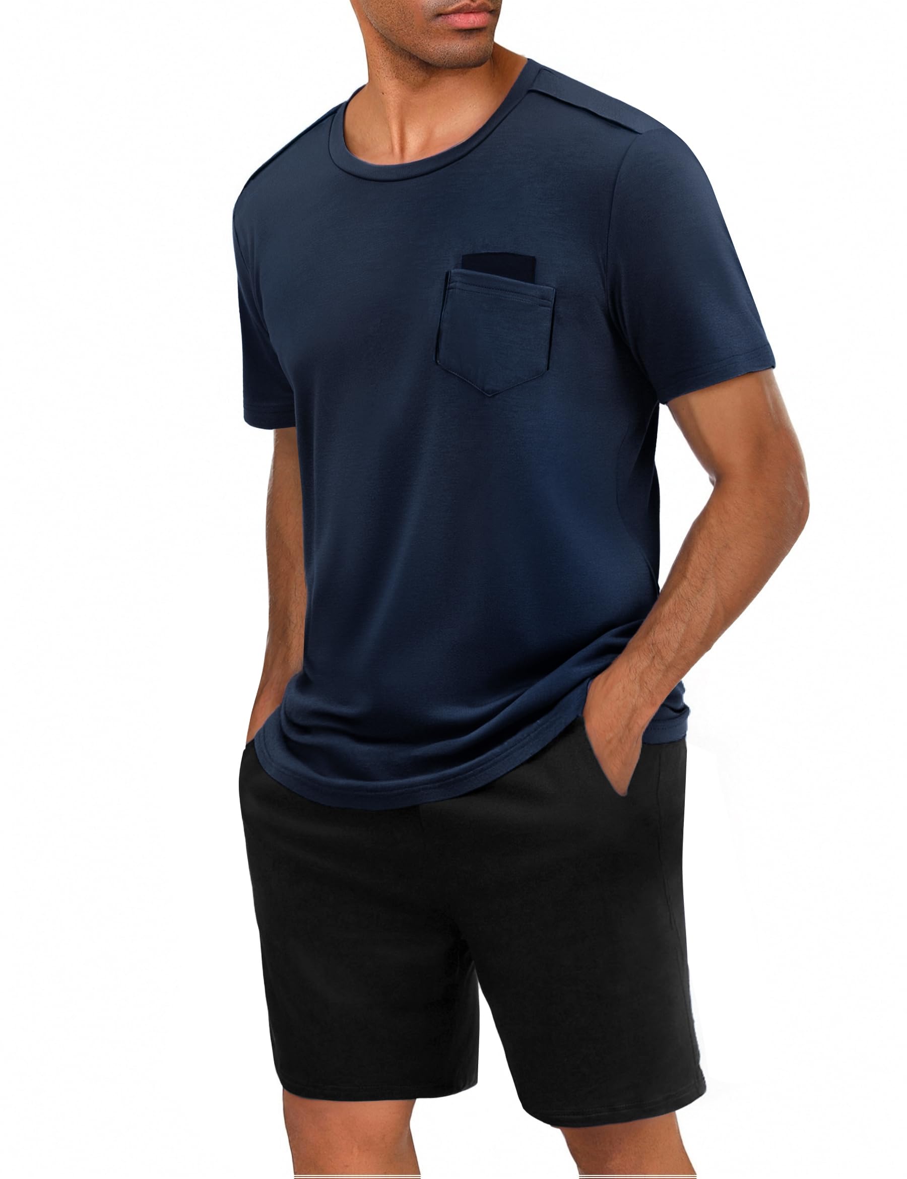 Uniexcosm Schlafanzug Herren Kurz Zweiteiliger Pyjama Set Kurzarm Nachtwäsche und Schlafshorts Sommer-Pyjama für Männer