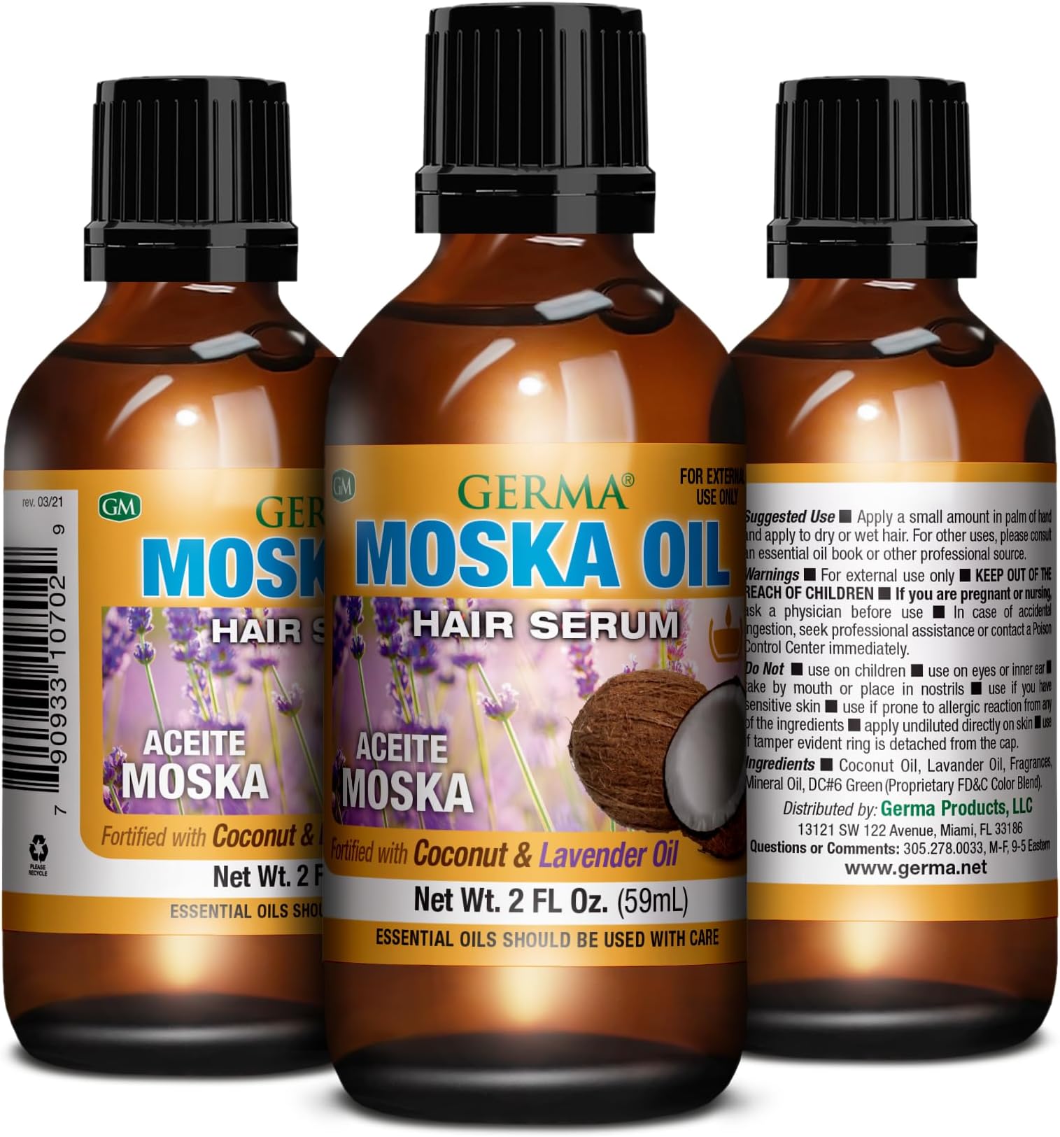 Aceite De Moska Fortificado Con Aceite De Coco Oil 2 Oz. By Germa