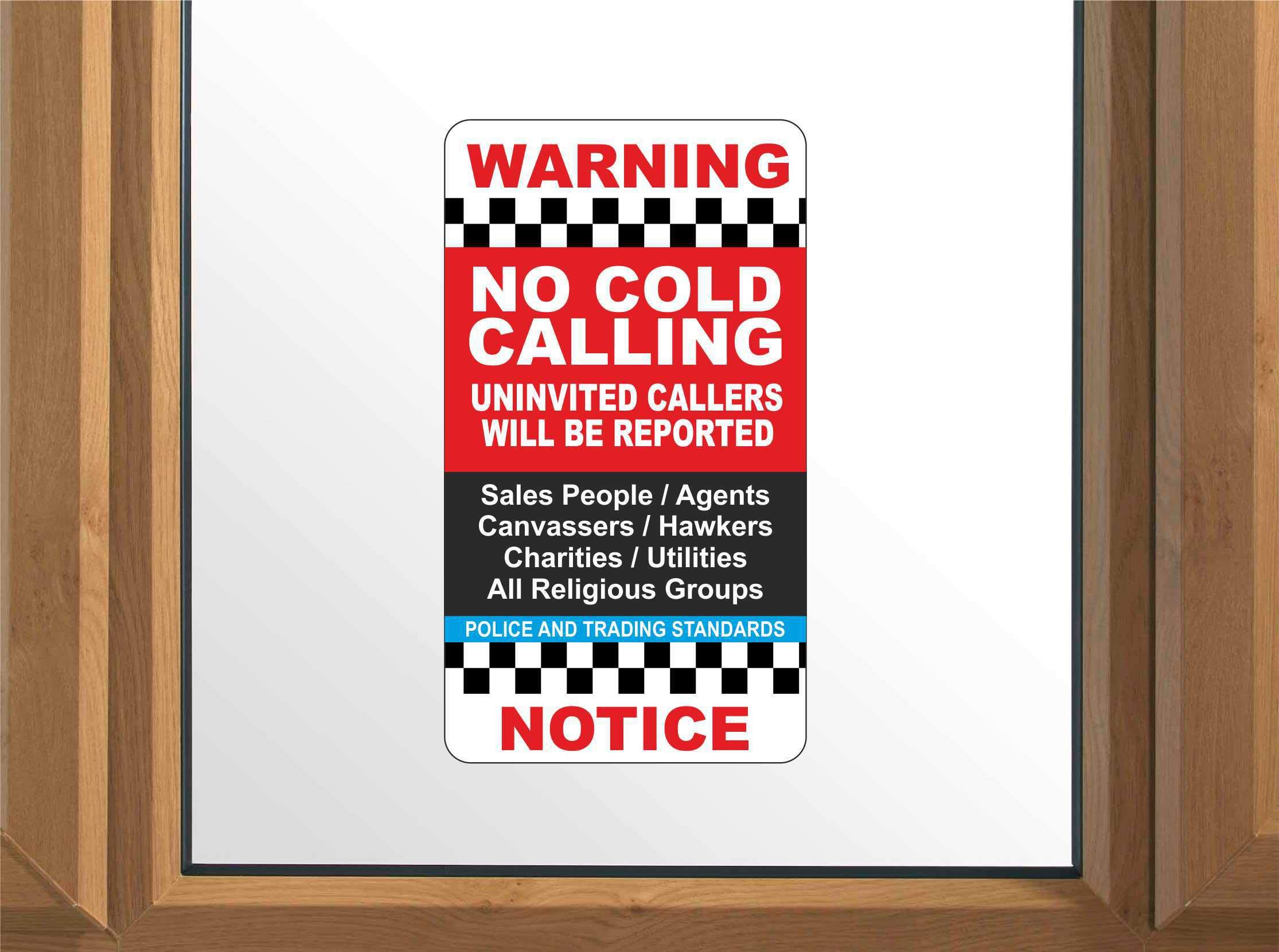 Level 33 No Cold Calling Uninvited Callers Front Door/Window Sticker - 100% Waterproof Vinyl - 5+ years external life - Simply Peel and Stick - Deterrent Elderly