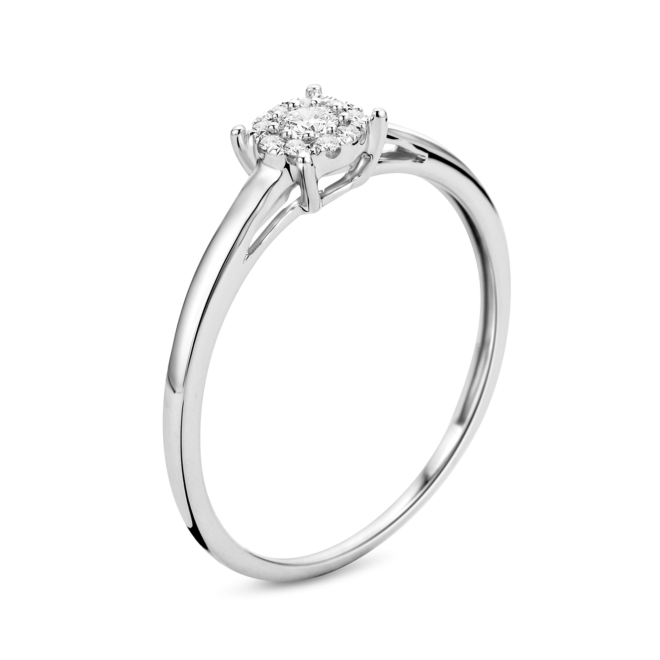 Miore Anillo de compromiso para mujer de oro blanco de 9 quilates / 375 con diamantes de 0,10 quilates