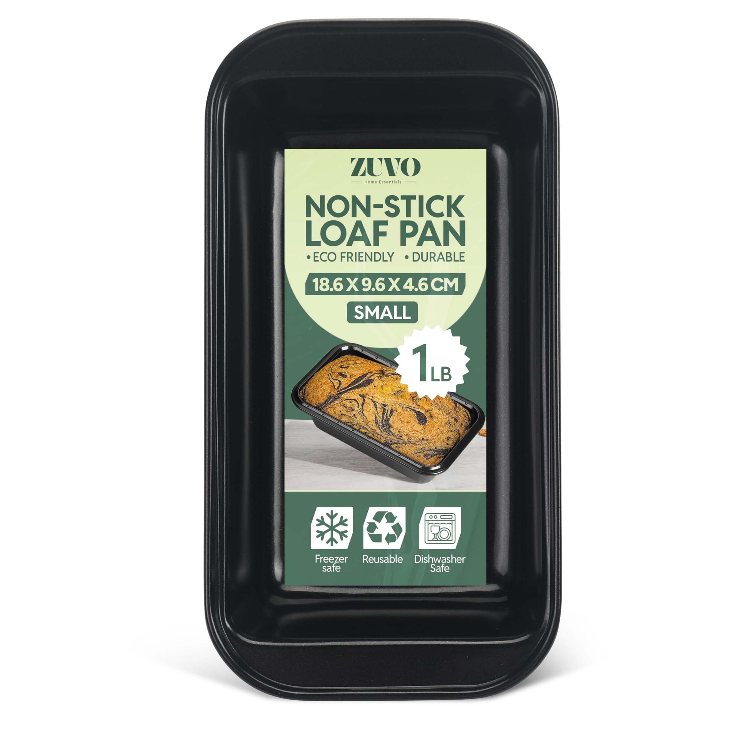 Zuvo - Non-Stick Loaf Tins for Baking Bread & Cakes – (1 LB / 450 G) Carbon Steel Bread Pans with Easy Release Coating – Durable, Oven & Dishwasher Safe