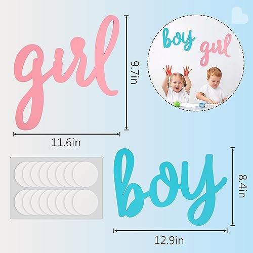 Miniatura 7 de Decoraciones de fondo para fiesta de revelación de género - Cartel de niño o niña (maderaazul y rosa), decoraciones de fiesta de baby shower