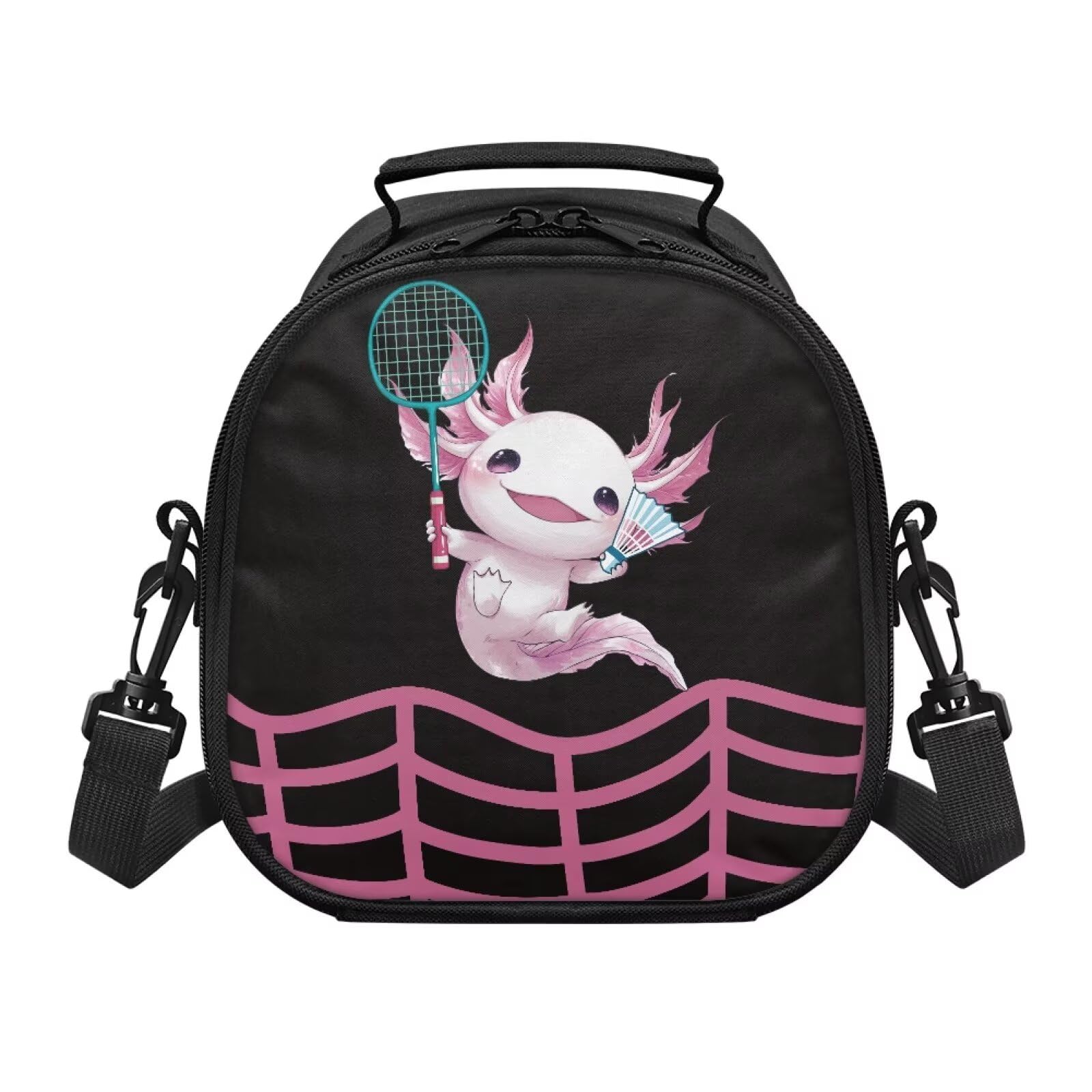 Cugasmaru Kid Lunch Bag,Cute Axolotl School Lunch Bag with Custom Name,Personalized Lunchbox Kids,Cooler Bento Bag for School Picnic Travel Outdoors Axolotls Playing Badminton
