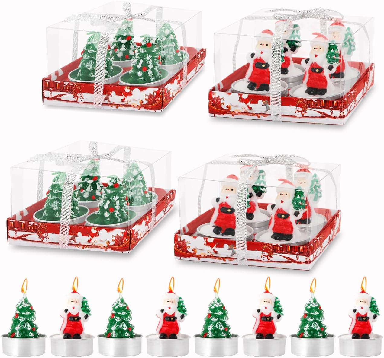 16Pcs Christmas Tree Tealight Candles Set, Christmas Handmade Delicate Santa Clau