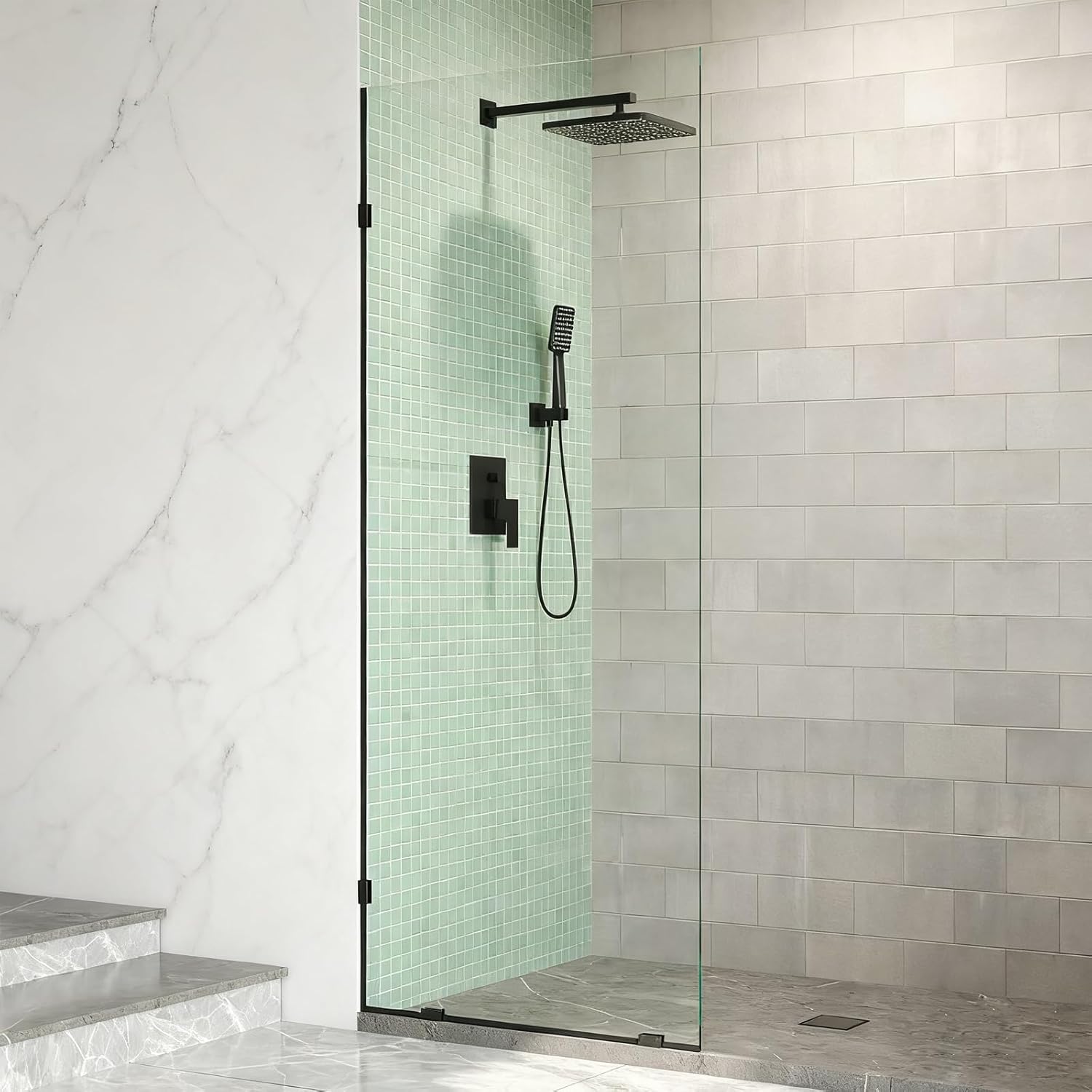 32"W×78"H Glass Shower Door 8mm Thick Frameless Tempered Glass Shower Panel-Fixed Design with Hardware for Bathroom Screens (Black)