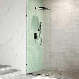 32"W×78"H Glass Shower Door 8mm Thick Frameless Tempered Glass Shower Panel-Fixed Design with Hardware for Bathroom Screens (Black)