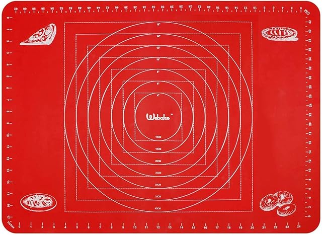 webake Extra Large Silicone Baking Mat 70 X 50 cm Pastry Mat with Measurements Non Stick Reusable Rolling Baking Sheets for Fondant Dough Cookies Cake Macarons Pizza Bread 27.5 X 19.6 Inch - Red