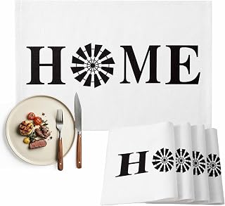 Home Sign Placemats Set of 6, Windmill Rustic Farmhouse Place Mats for Kitchen, Heat Insulation Table Mats Washable Foldable Dining Table Decoration for Home Party 13 x 19 Inch