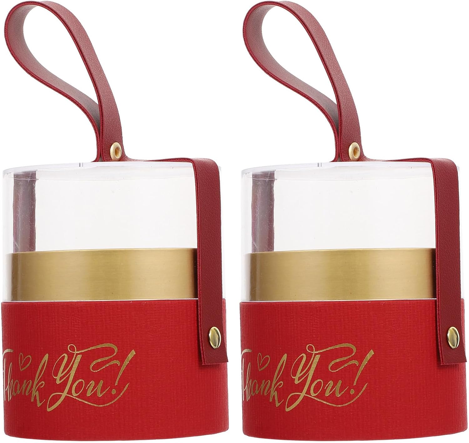 Ipetboom 2pcs Wedding Candy Case Acrylic Leather Cylinder Gift Box Red