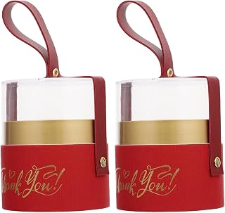 NOLITOY 2 Pack Portable Handheld Candy Gift Boxes for Present Packing | Red Cylinder Shape, Leather and Acrylic Build, Simple Elegant Style, for Sundries and Wedding Favor Use