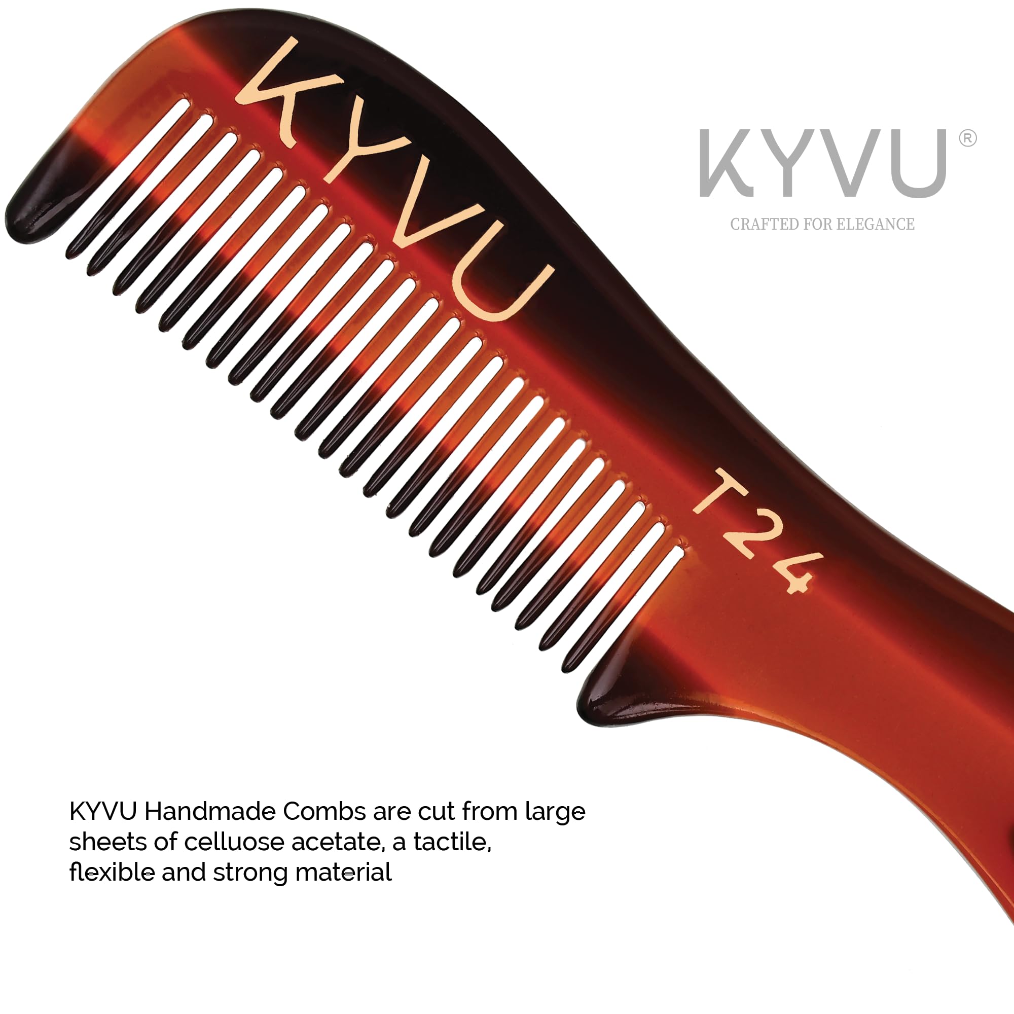 KYVU T24 Moustache & Beard Comb - Handmade Pocket Comb for Men - 7.5 cm - Cellulose Acetate, Tortoiseshell Finish - Image 3