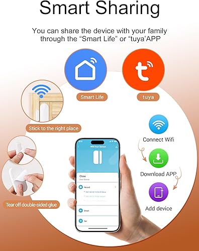 Miniatura 2 de HEIMAN Sensor de puerta WiFi, alarma inteligente de sensor de puerta de ventana, sensor de contacto para seguridad del hogar, detector magnético