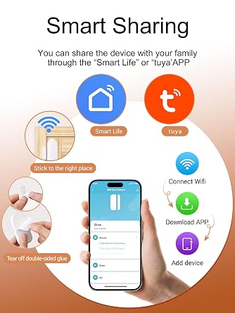 Heiman WiFi Door Window Alarm Sensor, Smart Wireless Magnetic Contact Sensor with Real-Time App Alerts, Compatible with Alexa & Google Assistant, 2.4G WiFi Home Security,Window Door Alarms When Opened