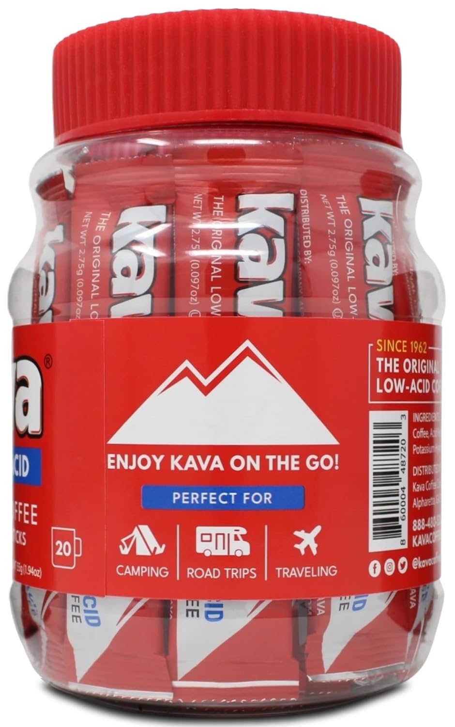 Kava Low Acid Instant Coffee Single Serve Stick Packets, 20 Count (Pack of 6)