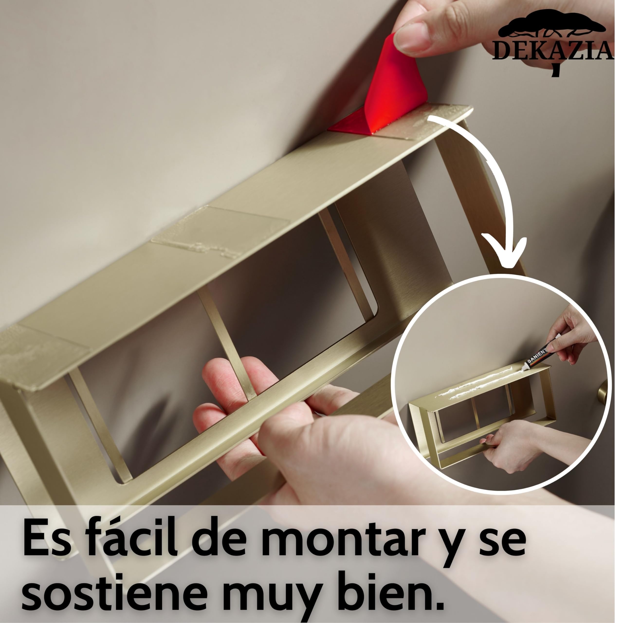 DEKAZIA® Estante de Ducha Dorado Sin Agujeros, Accesorio para Baño Sin Taladrar | portashampoo, estantes dorados, adhesivo, accesorios, acero inoxidable, estante