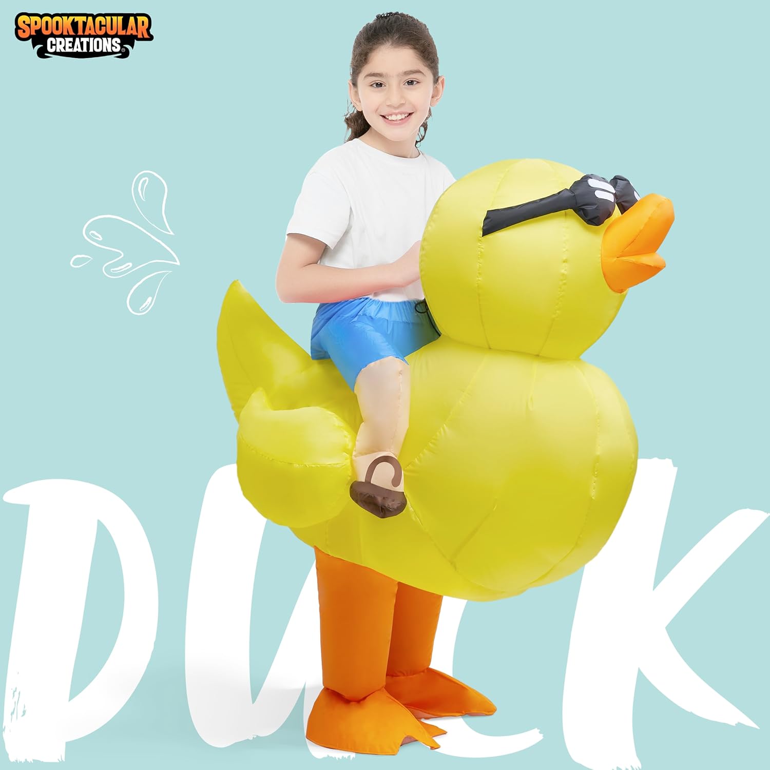 Spooktacular Creations Kids Inflatable Costume, Riding a Yellow Duck, Ride-on Blow Up Costume, Halloween Duck Inflatable Suit for Halloween Dress Up Party - Image 2