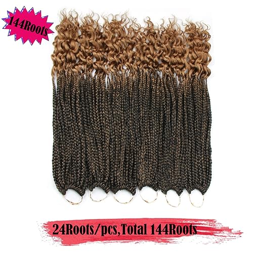 Miniatura 10 de 144 raíces por paquete, de 20 pulgadas, trenzas de ganchillo para mujeres, cabello trenzado de ganchillo negro con extremos rizados, extensiones de
