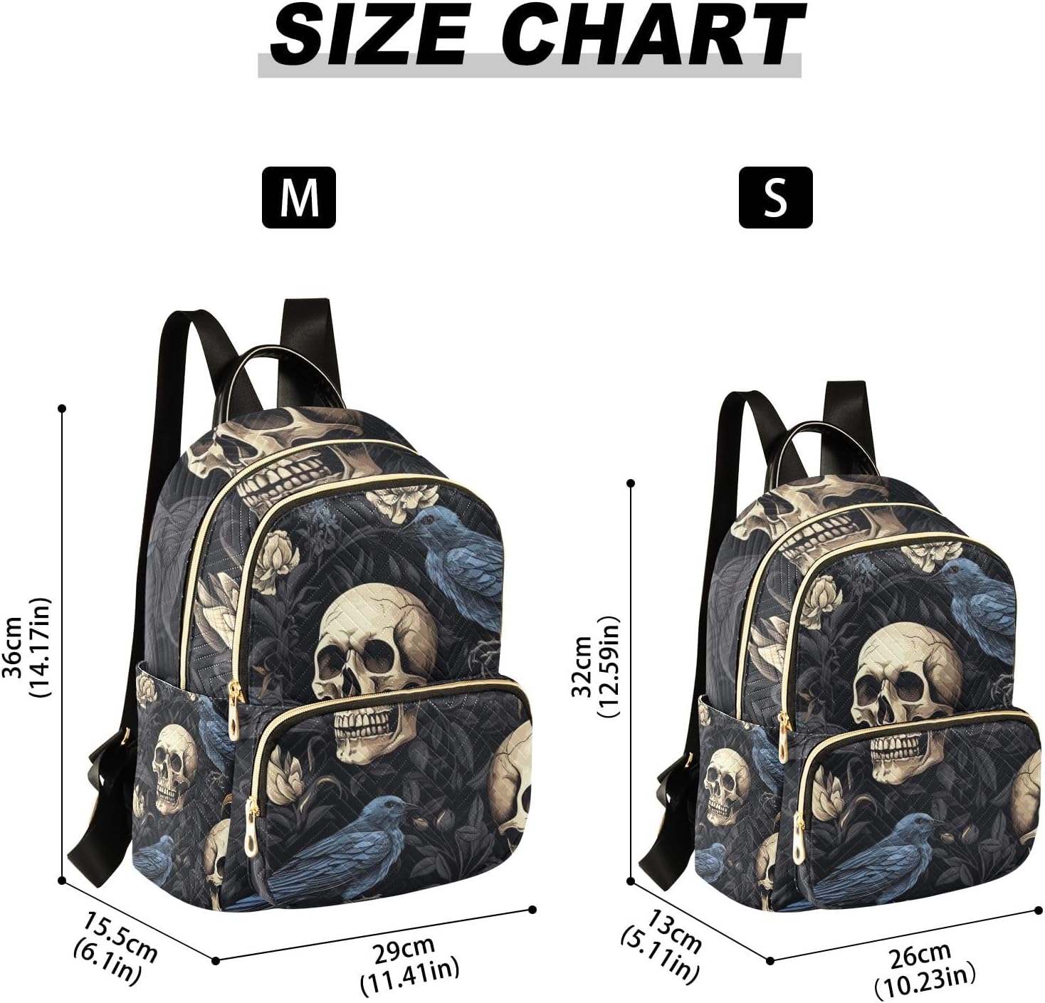 Small Backpack Purse for Women, Skull Crow Travel Bag Casual Daypack Shoulder Bag - Image 3