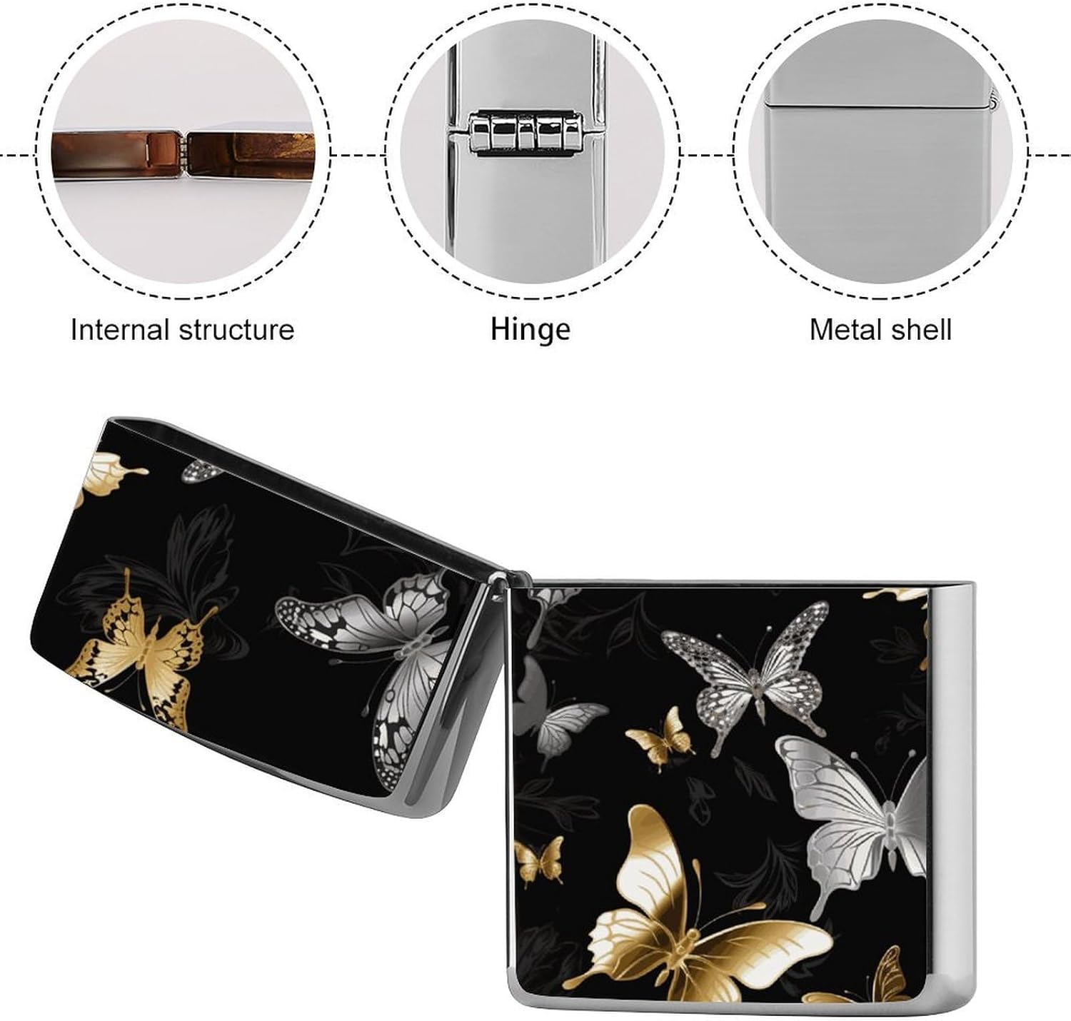 Gold White Butterflies Metal Lighter Cover Case Pouch Holder image 5