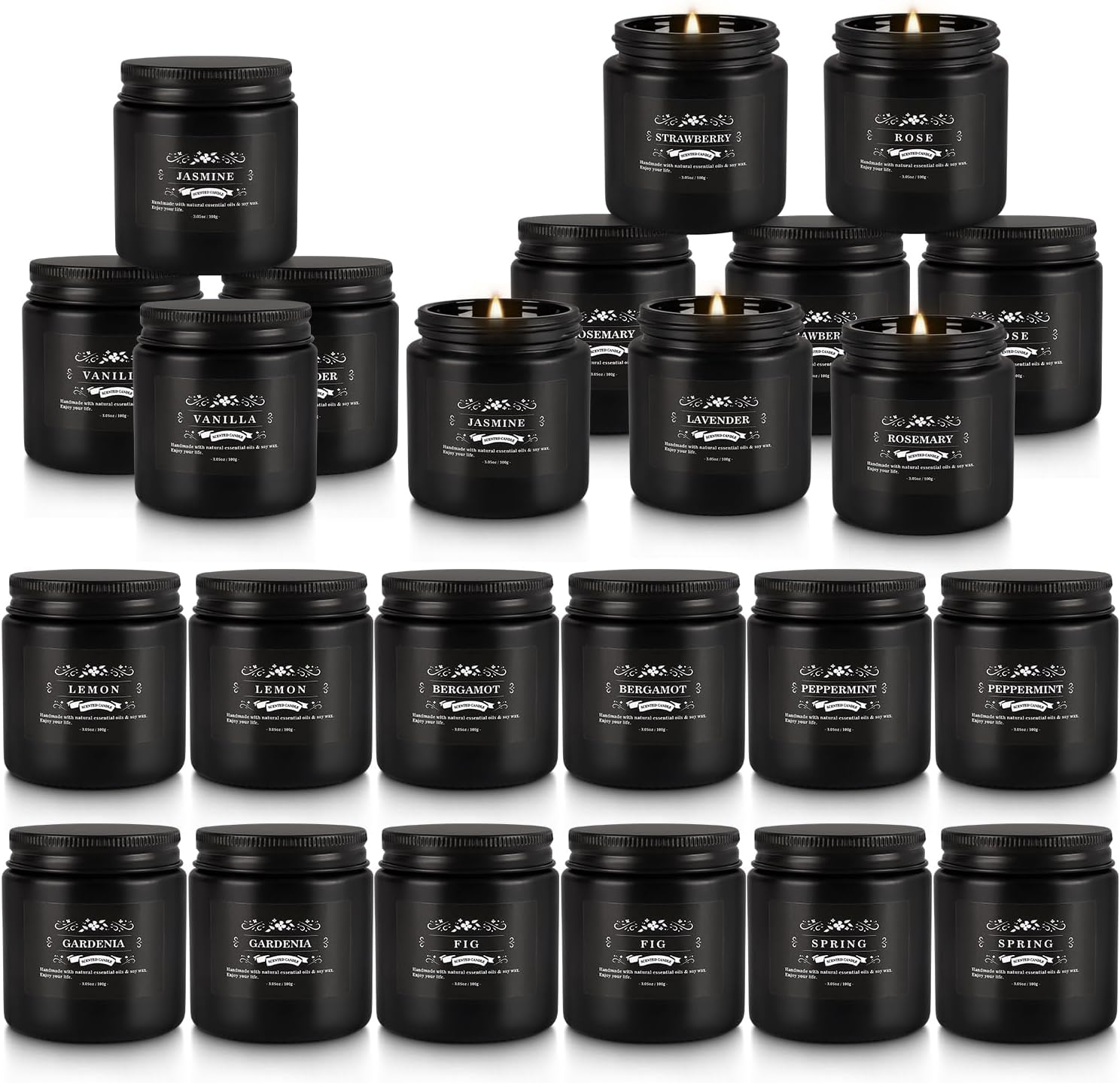 24PCs Black Scented Candles - Men Candle Gift Set, Soy Wax Candle for Parties, Yoga,and Home Decor, Indoor Outdoor 3.05Oz