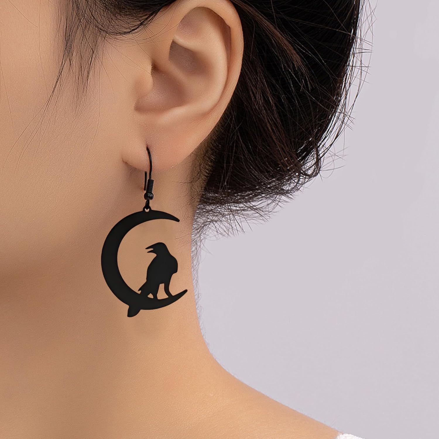 Gothic Black Crow Earrings for Women Punk Rock Raven Dangle Drop Earring Goth Moon Bird Crow Witchy Earrings Halloween Party Costumes Jewelry Gifts - Image 2