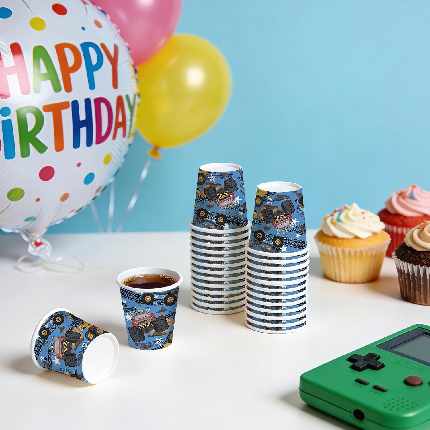 RUSPEPA Monster Truck 3oz Paper Cups, 100 Pack Small Disposable Party Cups, Colorful Off-Road Truck Designs, Mini Cups for Home, Bathroom, Mouthwash Rinse, Kids Boys Birthday, Car Party image 4