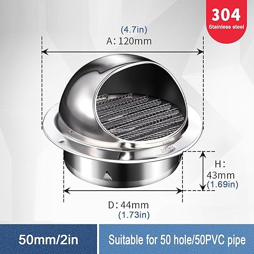 Vista 19 de Tapa de chimenea de acero inoxidable 304, ventilación de escape para calentador de baño, cubierta de salida de ventilación de pared redonda, tapa