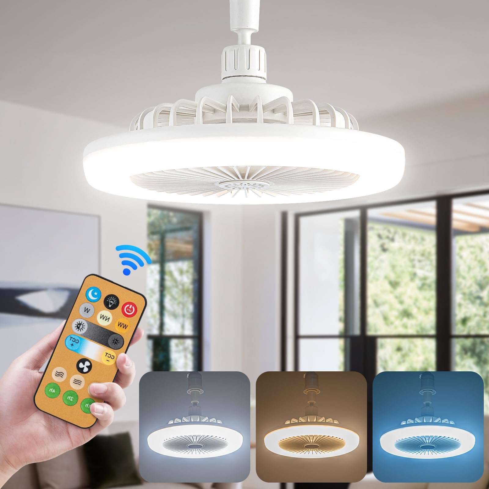 YHPOYLP HMcf037 Ceiling Fan with Light, Modern Bedroom LED Ceiling Fans with Remote Control,360