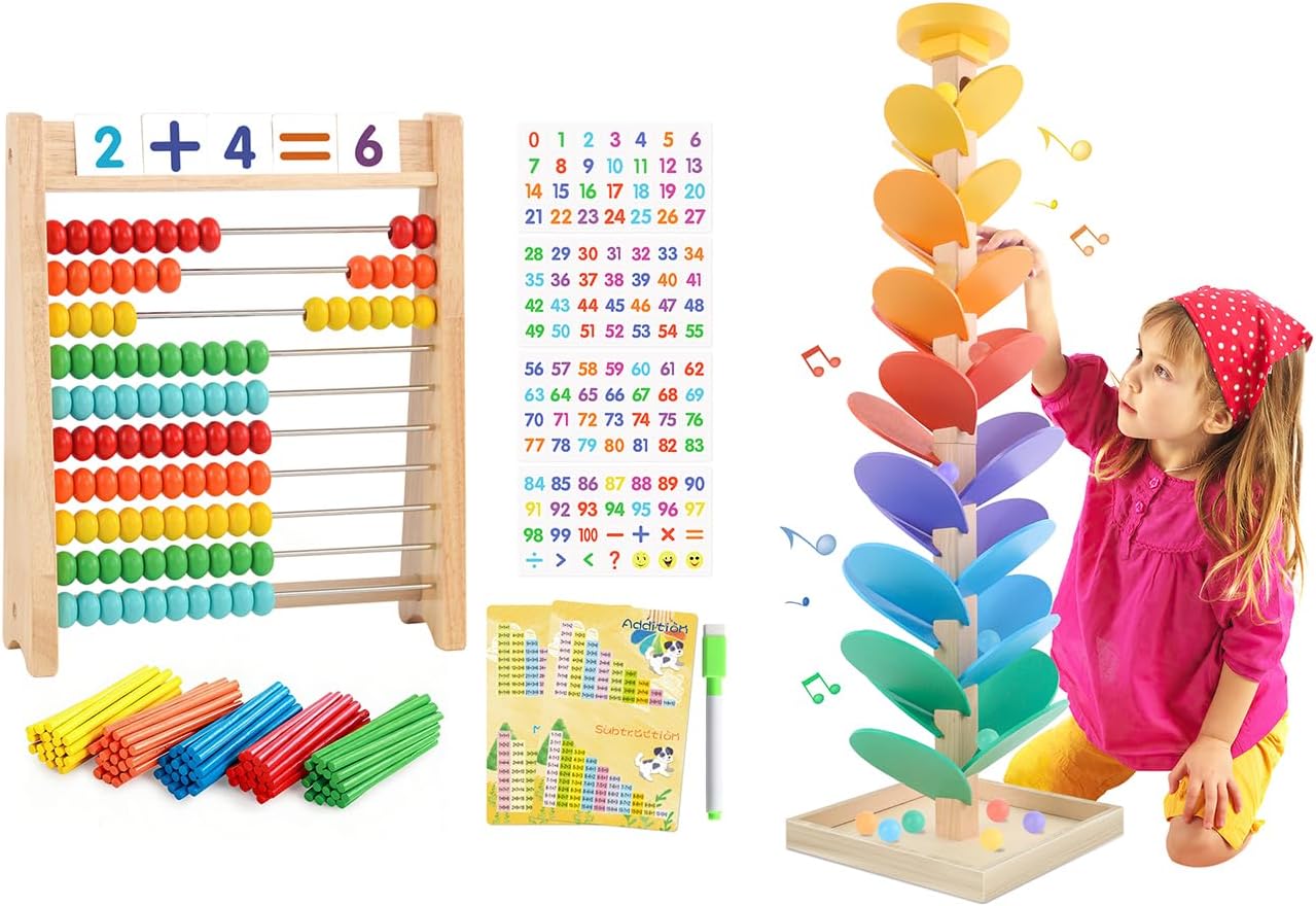Wooden Marble Run Music Tree Wooden Abacus for Kids
