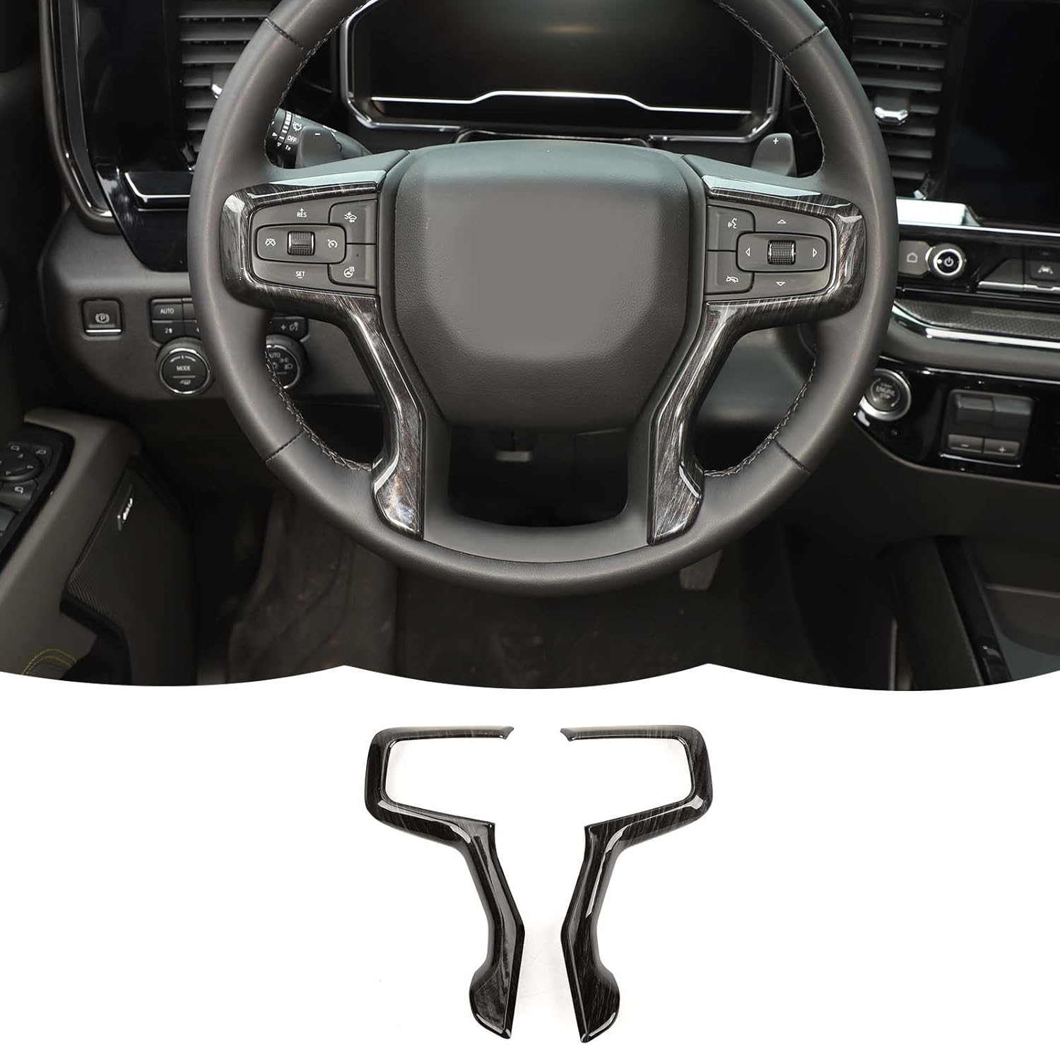 Steering Wheel Trim Cover Decoration Kit Interior Accessories for Chevrolet Silverado 2019-2023,for Chevrolet Tahoe 2021-2023,for Suburban SUV 2020-2023,Wood grain