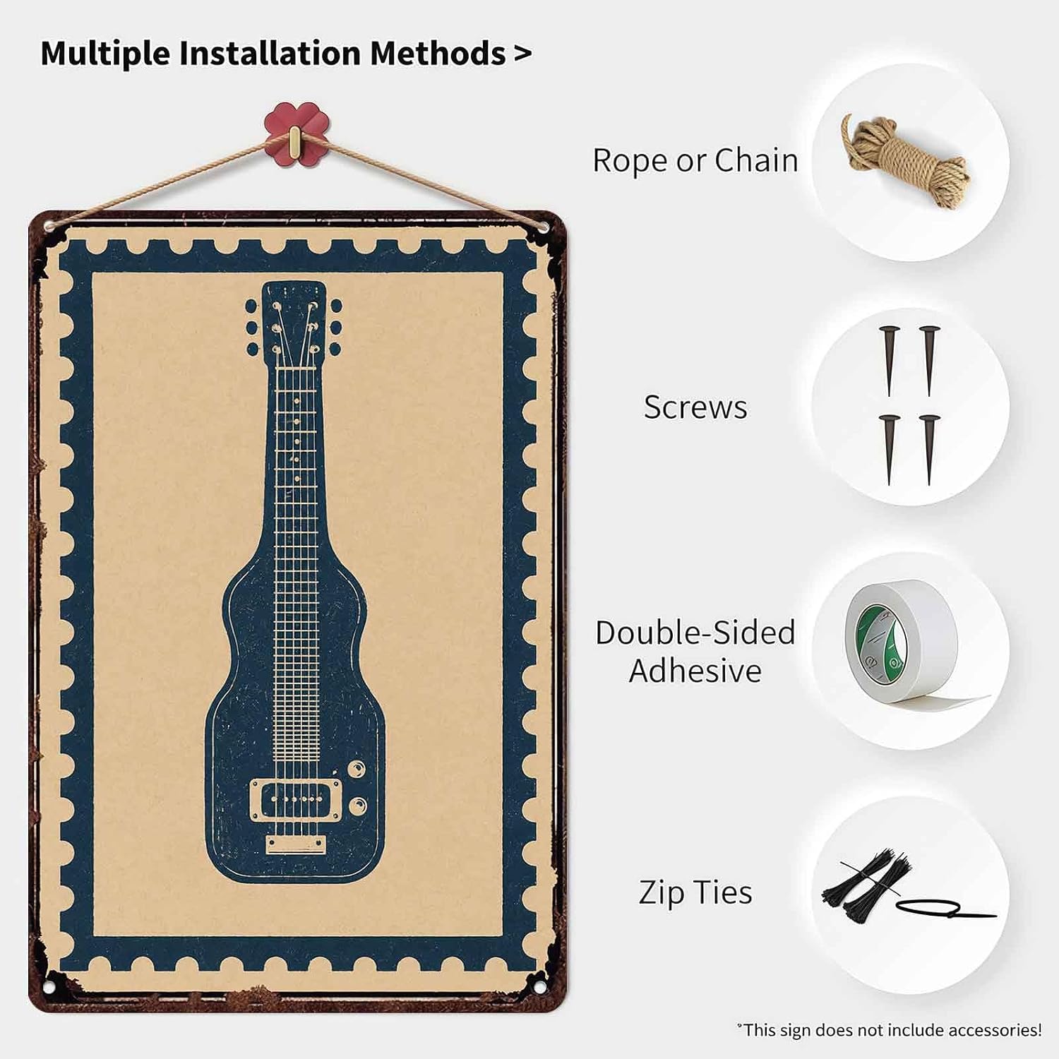 Vintage Guitar Metal Signs 8x12 Inch Music Room Wall Decor image 3