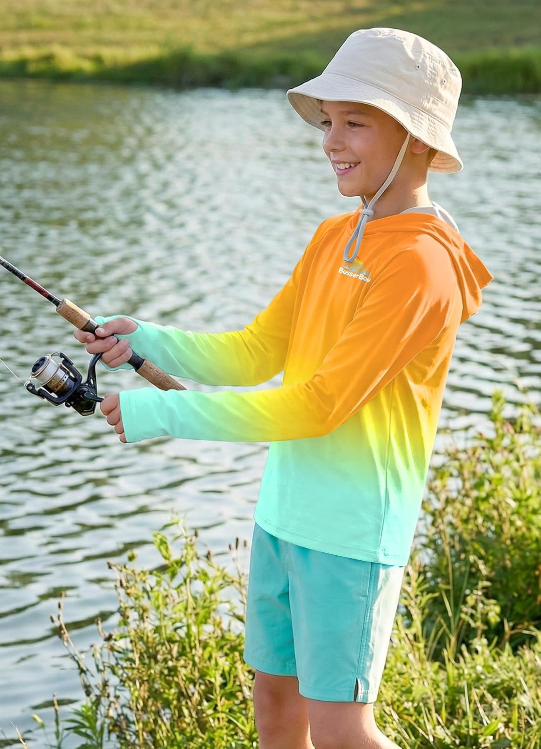 BesserBay Boys Fishing Shirt UPF 50+ Hooded Rash Guard 5-14 Years