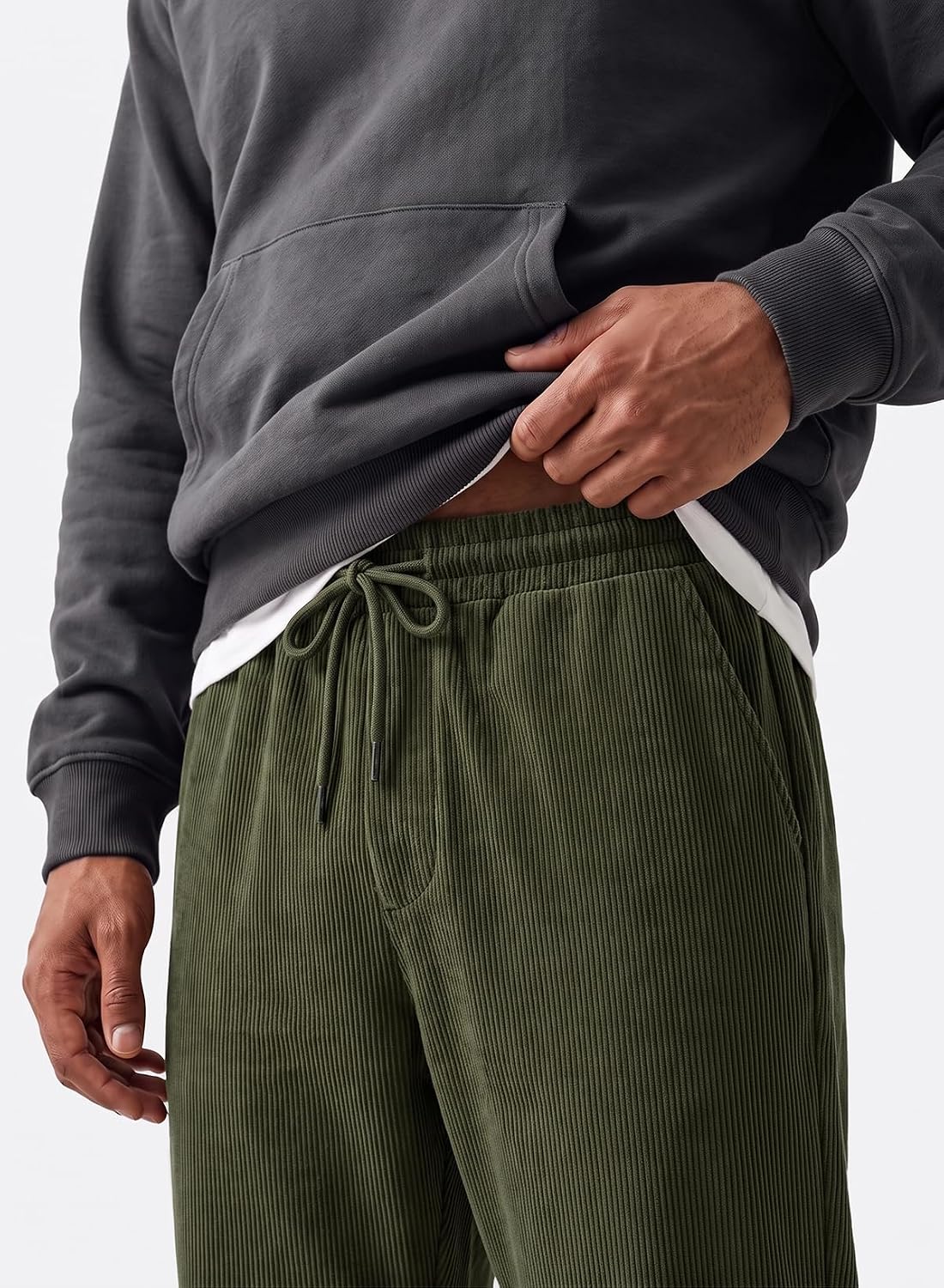 JMIERR Men's Corduroy Fleece Pants Curved Wide Leg Barrel Baggy Sweatpants