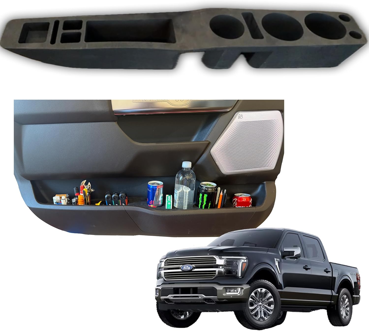 Cup Holders Insert Door Organizer Compatible with Ford F-150 2021-2025 Accessories for Drivers Side Only, Best Truck Accessories, F-150 Door Organizer Custrom Fit Storage Box