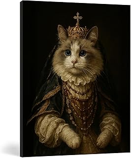 FISWAFY Ragdoll Cat Royal Renaissance Portrait Framed Canvas Wall Art, Cats Room Home Decor, Vintage Mid Century Modern Victorian Noble Cat Posters Prints Wall Decor, 11x14 Inch