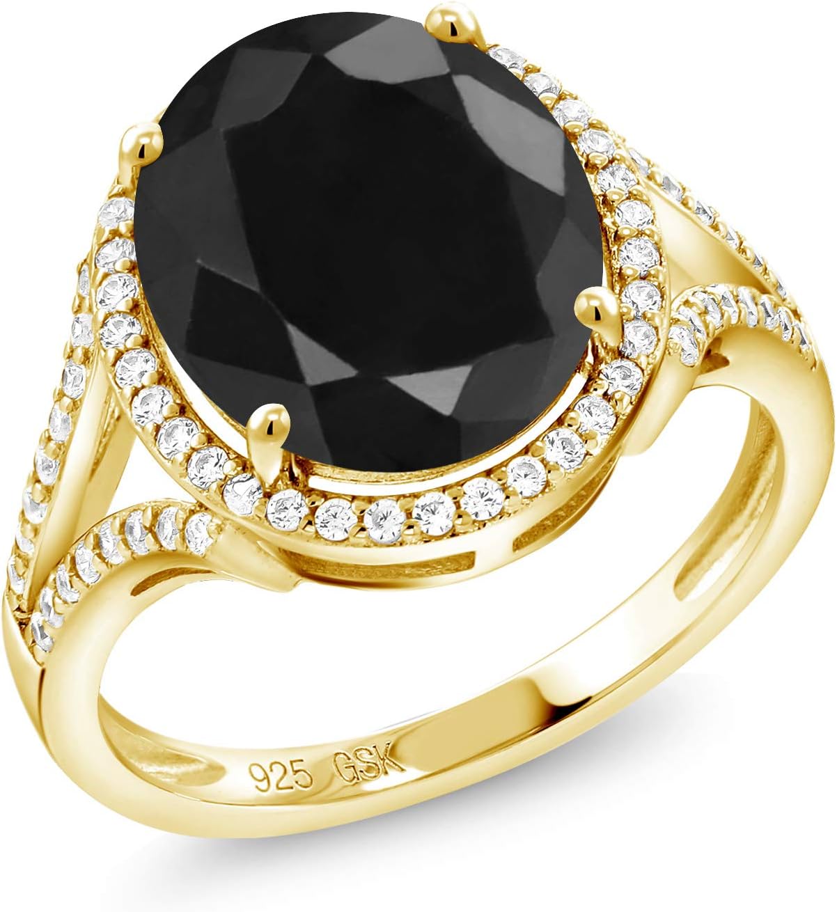 Gem Stone King 4-6 Cttw Oval Gemstone Birthstone Halo Engagement Ring for Women | 18K Yellow Gold Plated Silver | Oval 12X10MM | Wedding Anniversary Promise Ring For Women | Available In Size 5-9