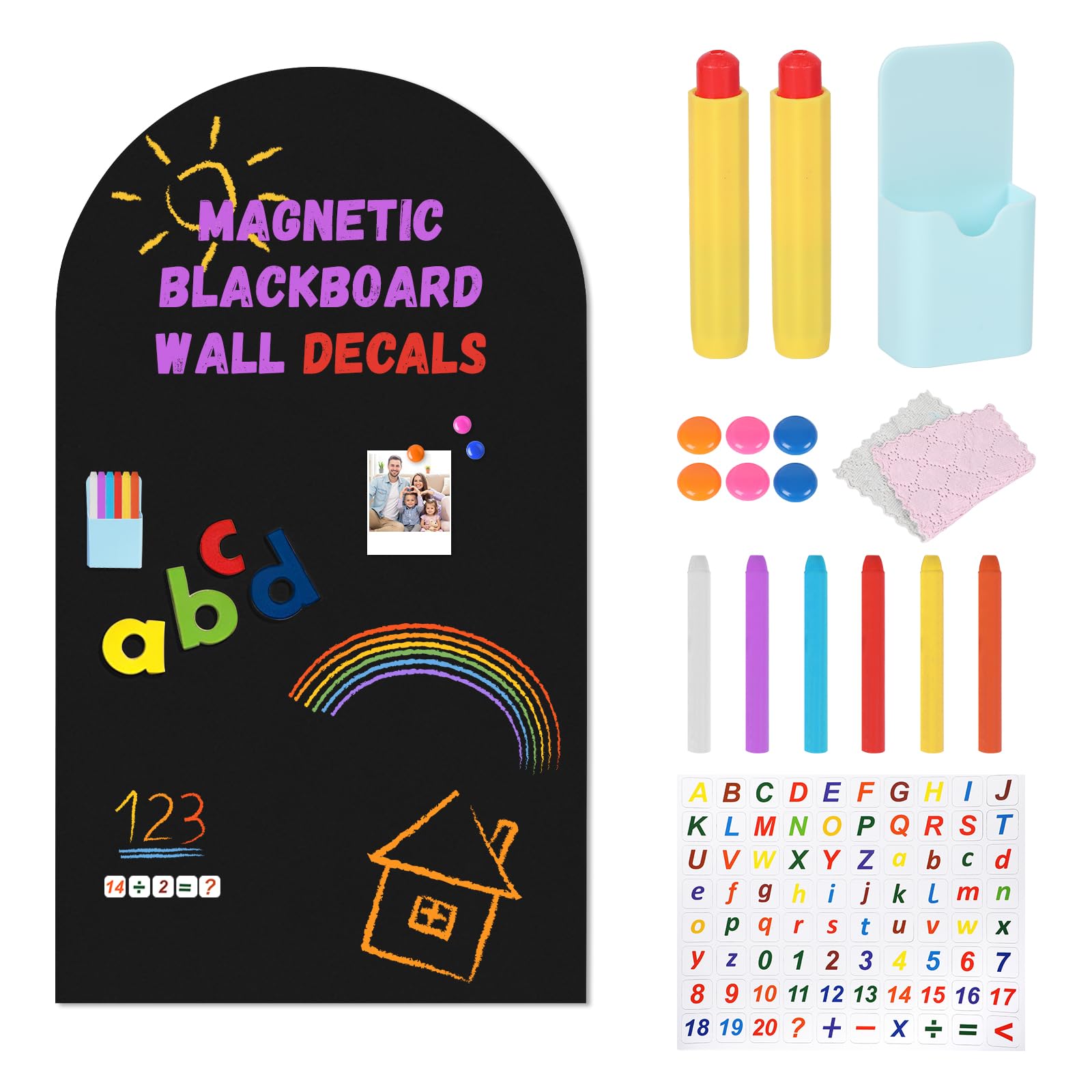 Magnetic Chalk Board, Magnetic Adhesive Arch Wall Decal for Kids, Peel and Stick Magnet Blackboard with Accessories, Multifunctional Wallpaper for Playroom Classroom Home School (118x60cm Black)