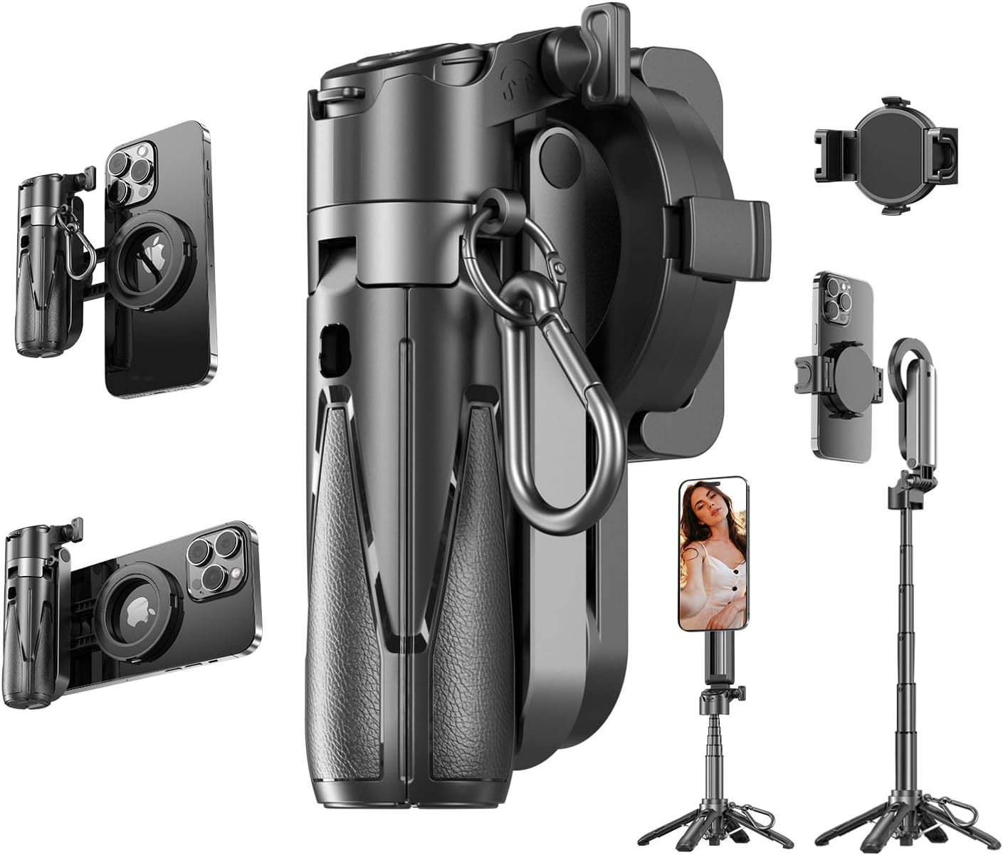 Magnetic Pocket Selfie Stick, 4 in 1 Multifunctional Mini Selfie Stick for iPhone with Bluetooth Remote, 360° Rotation Compact Portable Selfie Stick Tripod for Travel Vlogging