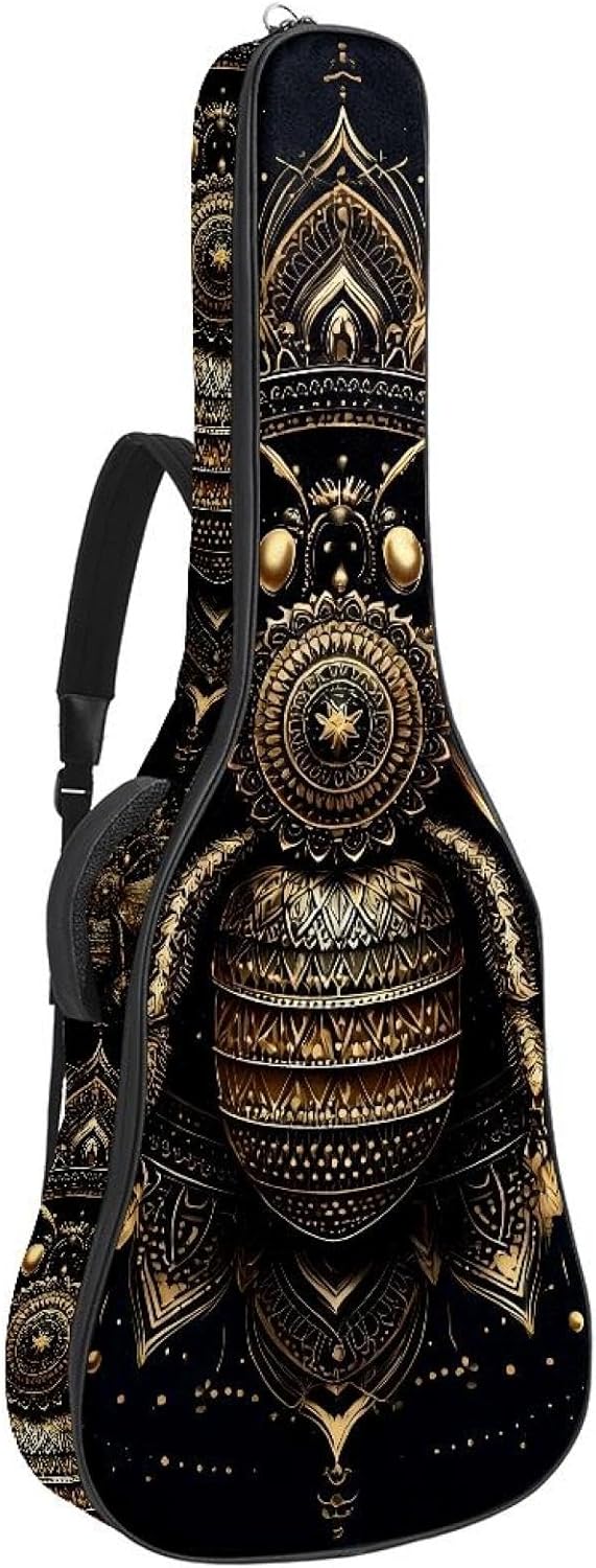 40 41 42 Inch Acoustic Guitar Bag, 0.4 In Thick Sponge Padded Guitar Case Gig Bag with Back Hanger Loop and 2 Pockets, Seamless Maple Leaf and Dragonflies